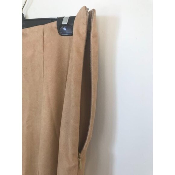 PANHANDLE SLIM Maxi Skirt Size 10 Tan Polyester Suede Side Zip Unlined Flare - Picture 3 of 5